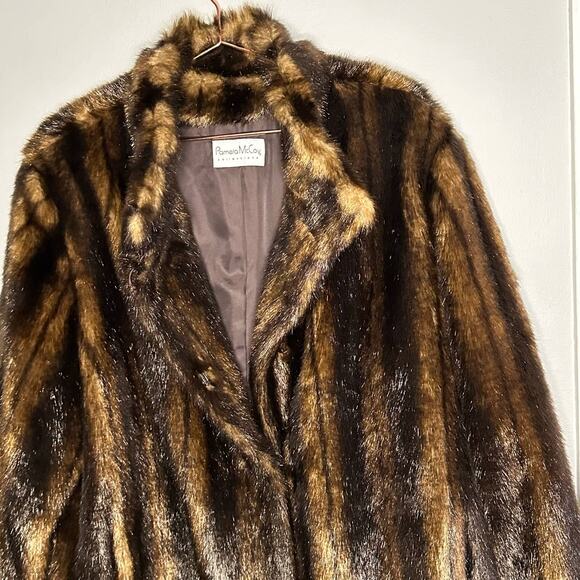 Pamela McCoy Faux Fur Light Dark Brown Color Snap Button Closure Jacket size 1X - Picture 4 of 13